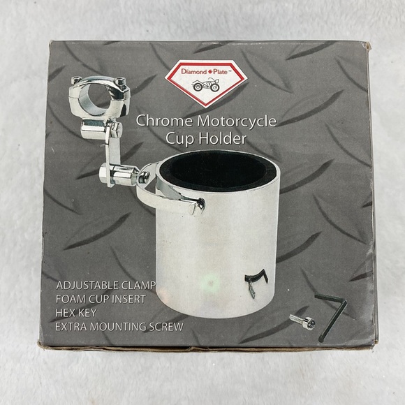 Diamond Plate Chrome Motorcycle Cup Holder NIB - Picture 3 of 14